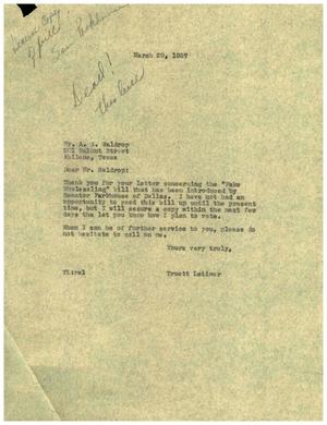 [Letter from Truett Latimer to A. S. Waldrop, March 29, 1957]