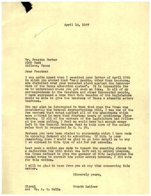 [Letter from Truett Latimer to Preston Parker, April 16, 1957]