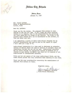 [Letter from James A. Roberson to Truett Latimer, January 17, 1957]