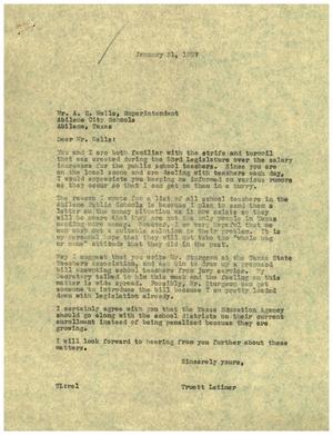 [Letter from Truett Latimer to A. E. Wells, January 31, 1957]