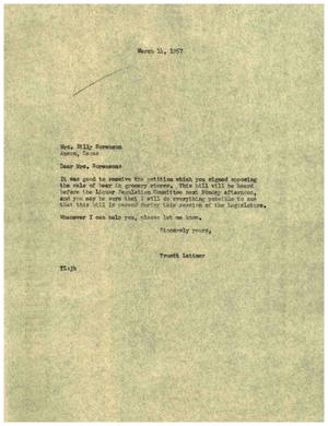 [Letter from Truett Latimer to Billy Sorenson, March 14, 1957]