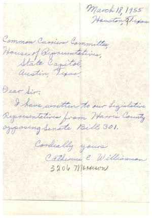 [Letter from Catherine C. Williamson to Truett Latimer, March 18, 1955]