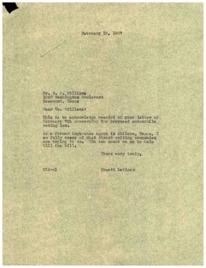[Letter from Truett Latimer to R. O. Williams, February 12, 1957]