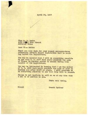 [Letter from Truett Latimer to A. B. Smith, April 17, 1957]