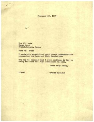 [Letter from Truett Latimer to Eli Rode, February 20, 1957]