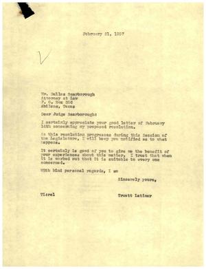 [Letter from Truett Latimer to Dallas Scarborough, February 21, 1957]