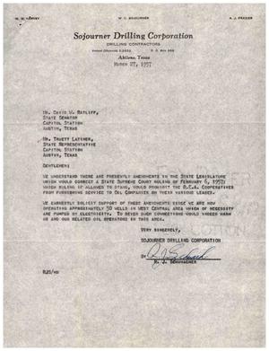 [Letter from R. J. Schumacher to David V. Ratliff and Truett Latimer, March 27, 1957]