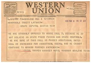 [Telegram from Cecil Warren, February 8, 1955]