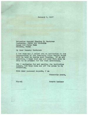 [Letter from Truett Latimer to Charles B. Westover, January 9, 1957]