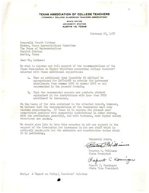[Letter from Preston B. Williams and Rupert C. Koeninger to Truett Latimer, February 25, 1957]