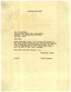 [Letter from Truett Latimer to Bob Tiffany, February 20, 1955]