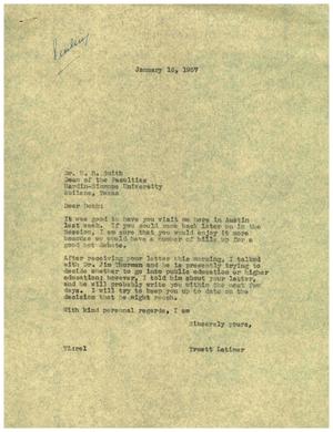[Letter from Truett Latimer to U. B. Smith, January 16, 1957]