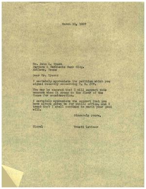 [Letter from Truett Latimer to John L. Tyson, March 11, 1957]