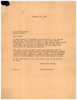 [Letter from Truett Latimer to Fred Starbuck, January 10, 1957]