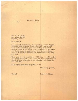 [Letter from Truett Latimer to B. R. Wise, March 9, 1955]