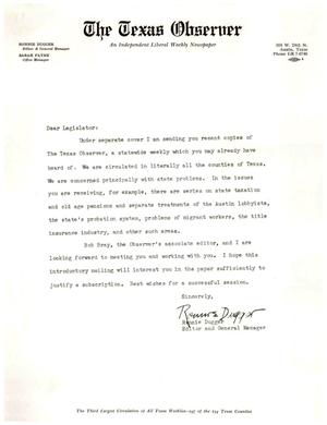 [Letter from Ronnie Dugger to Truett Latimer]