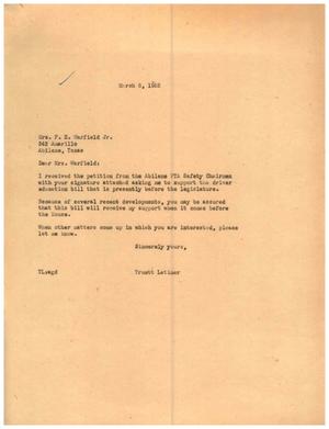 [Letter from Truett Latimer to Mrs. F. E. Warfield, Jr., March 8, 1955]
