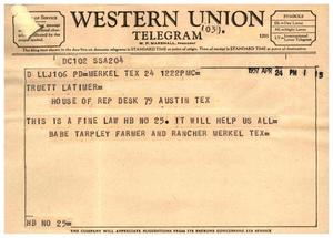[Telegram from Babe Tarpley, April 24, 1957]