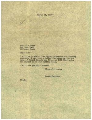 [Letter from Truett Latimer to Miss Jim Tartt, March 21, 1957]