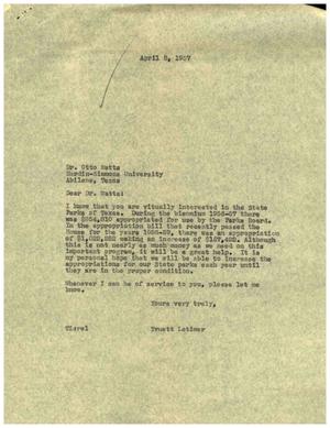 [Letter from Truett Latimer to Otto Watts, April 8, 1957]