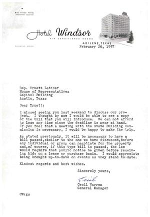 [Letter from Cecil Warren to Truett Latimer, February 26, 1957]
