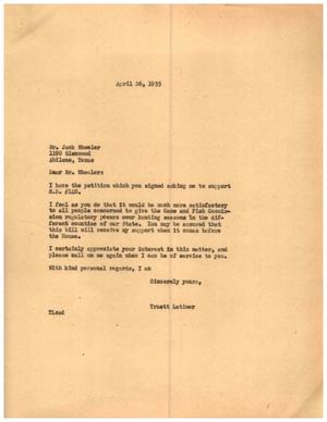 [Letter from Truett Latimer to Jack Wheeler, April 26, 1955]