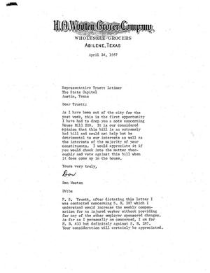 [Letter from Don Wooten to Truett Latimer, April 24, 1957]