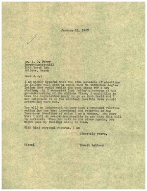 [Letter from Truett Latimer to J. D. Perry, January 25, 1957]