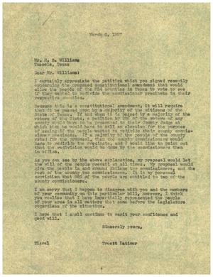 [Letter from Truett Latimer to H. B. Williams, March 6, 1957]