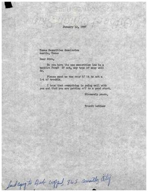 [Letter from Truett Latimer to the Texas Securities Commission, January 12, 1957]