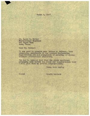 [Letter from Truett Latimer to Larry G. Walker, March 4, 1957]