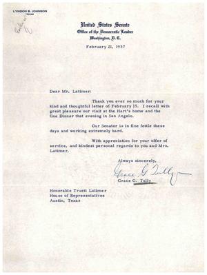 [Letter from Grace G. Tullly to Truett Latimer, February 21, 1957]