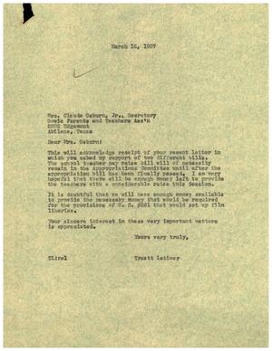 [Letter from Truett Latimer to Mrs. Claude Osburn, Jr., March 15, 1957]