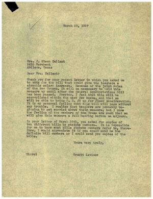 [Letter from Truett Latimer to Mrs J. Glenn Tallant, March 29, 1957]
