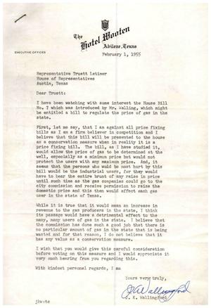 [Letter from J. K. Wallingford to Truett Latimer, February 1, 1955]