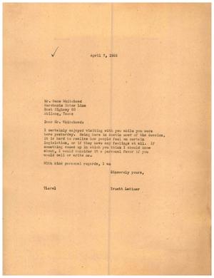 [Letter from Truett Latimer to Gene Whitehead, April 7, 1955]