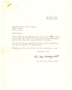 [Letter from Mr. and Mrs. Mickey Scott to Truett Latimer]