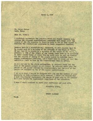 [Letter from Truett Latimer to Leroy Potter, March 6, 1957]