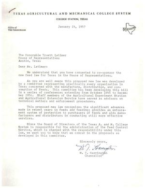 [Letter from M. T. Harrington to Truett Latimer, January 19, 1957]