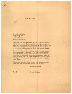 [Letter from Truett Latimer to Otis Williams, April 21, 1955]