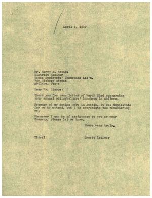 [Letter from Truett Latimer to Harry E. Stoops, April 4, 1957]