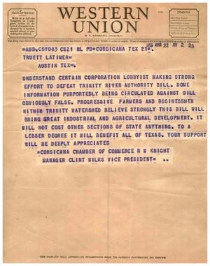 [Telegram from Clint Wilks, March 22, 1955]