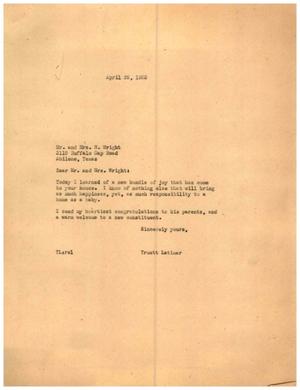 [Letter from Truett Latimer to Mr. and Mrs. W. Wright, April 25, 1955]