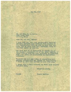 [Letter from Truett Latimer to Mr. and Mrs. E. G. Reeves, May 17, 1957]