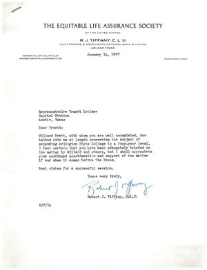 Primary view of object titled '[Letter from Robert J. Tiffany to Truett Latimer, January 14, 1957]'.