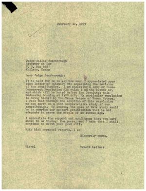 [Letter from Truett Latimer to Dallas Scarborough, February 12, 1957]