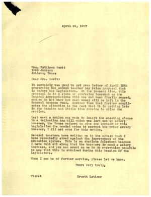 [Letter from Truett Latimer to Kathleen Scott, April 25, 1957]