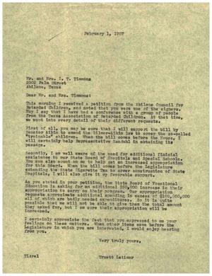 [Letter from Truett Latimer Mr. and Mrs. I. T. Timmons, February 1, 1957]