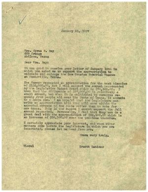 [Letter from Truett Latimer to Mrs. Cyrus N. Ray, January 23, 1957]