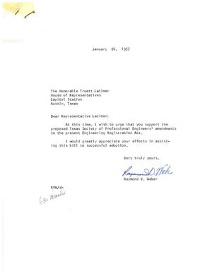 [Letter from Raymond V. Weber to Truett Latimer, January 24, 1957]